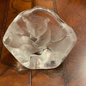 Mats Jonasson Sweden Lead Crystal Paperweight Baby Polar Bear Signed Art Glass